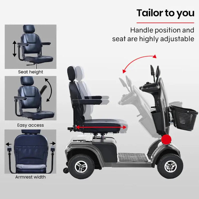 Equipmed Mobility Scooter, 30 km Range, 180 kg Capacity - VentureCruise Series S-XXL
