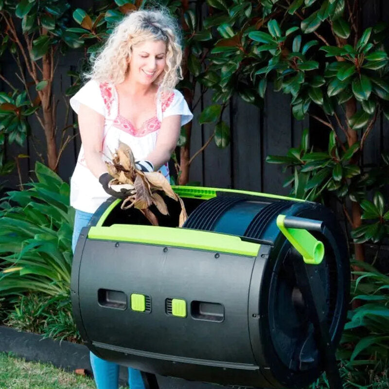 Maze 65-Gallon Dual-Chamber Compost Tumbler With Integrated Cart - Black