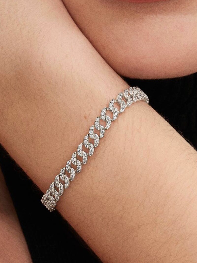 Pavé Curb Link Bracelet - Silver