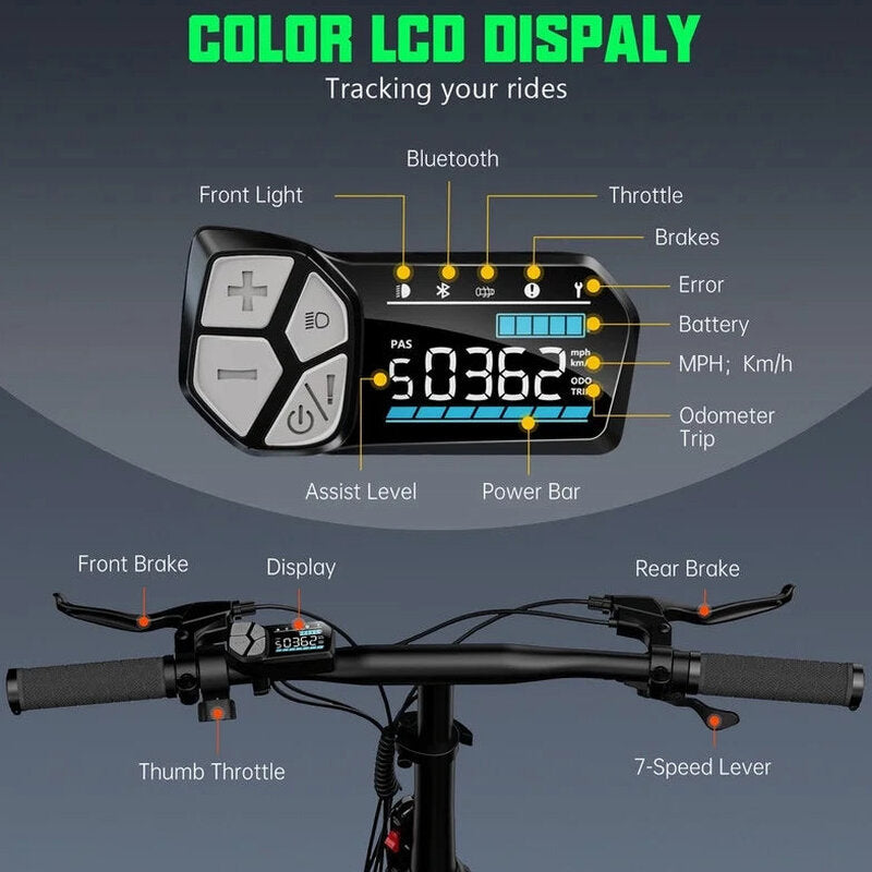 TST Foldable Electric Bike, 20in 4.0 Fat Tire, 48V 13Ah, 750W, Black - Buddy Pro