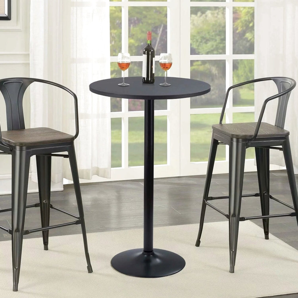 Round Bar-Height Bistro Pub Table With Metal Base And MDF Top, 23.8 x 23.8 x 39.5 Inch