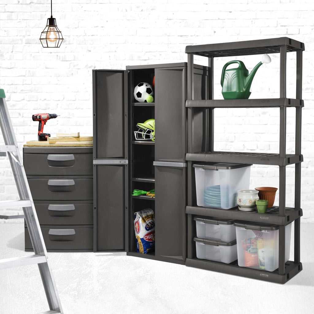 Sterilite Heavy-Duty 4 Drawer Plastic Storage Unit, Flat Gray
