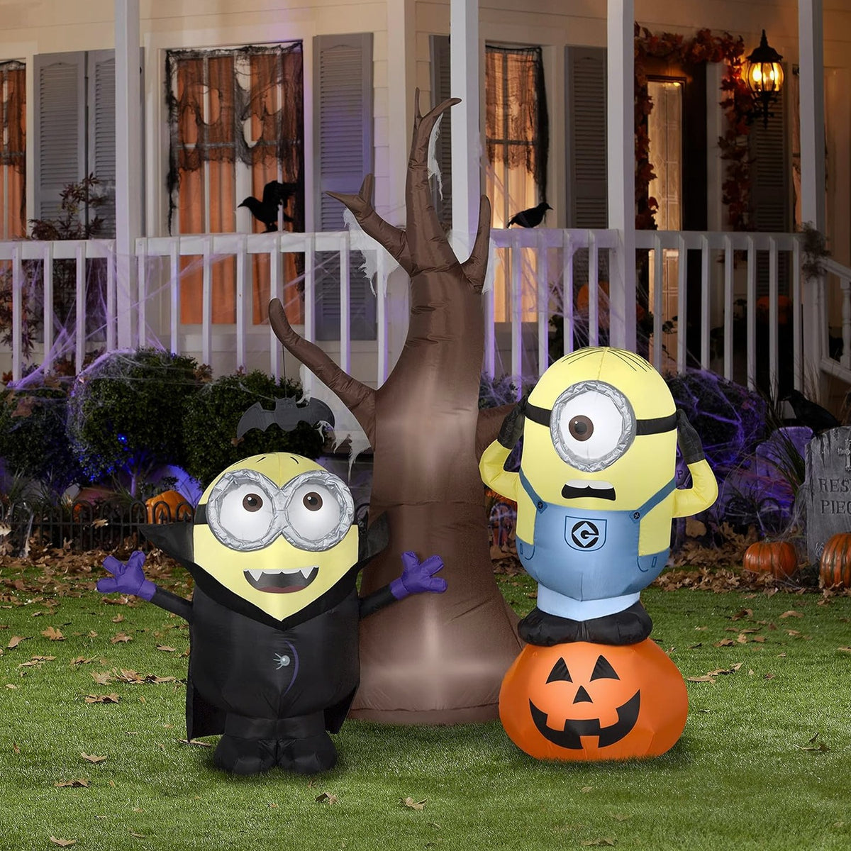 Gemmy Minions Halloween Airblown Inflatable With Tree And Pumpkin Scene, 53.94 x 36.61 x 66.14 Inches - 224243