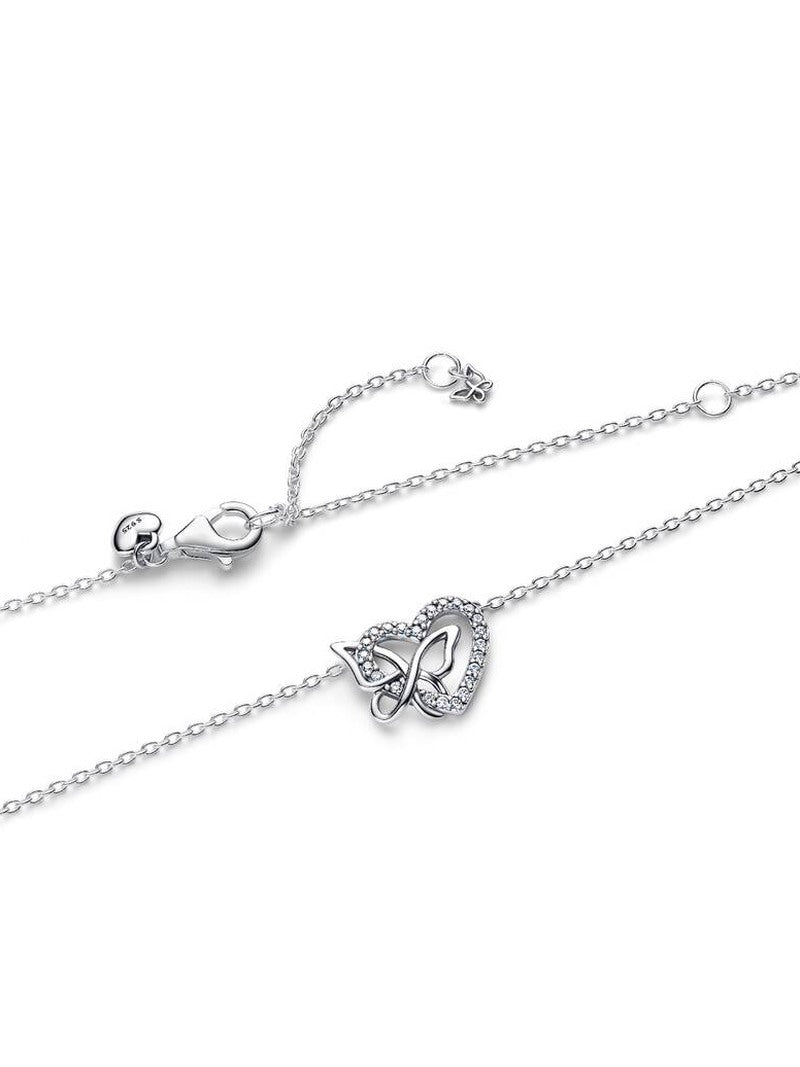Sterling Silver Heart Butterfly Pendant Necklace