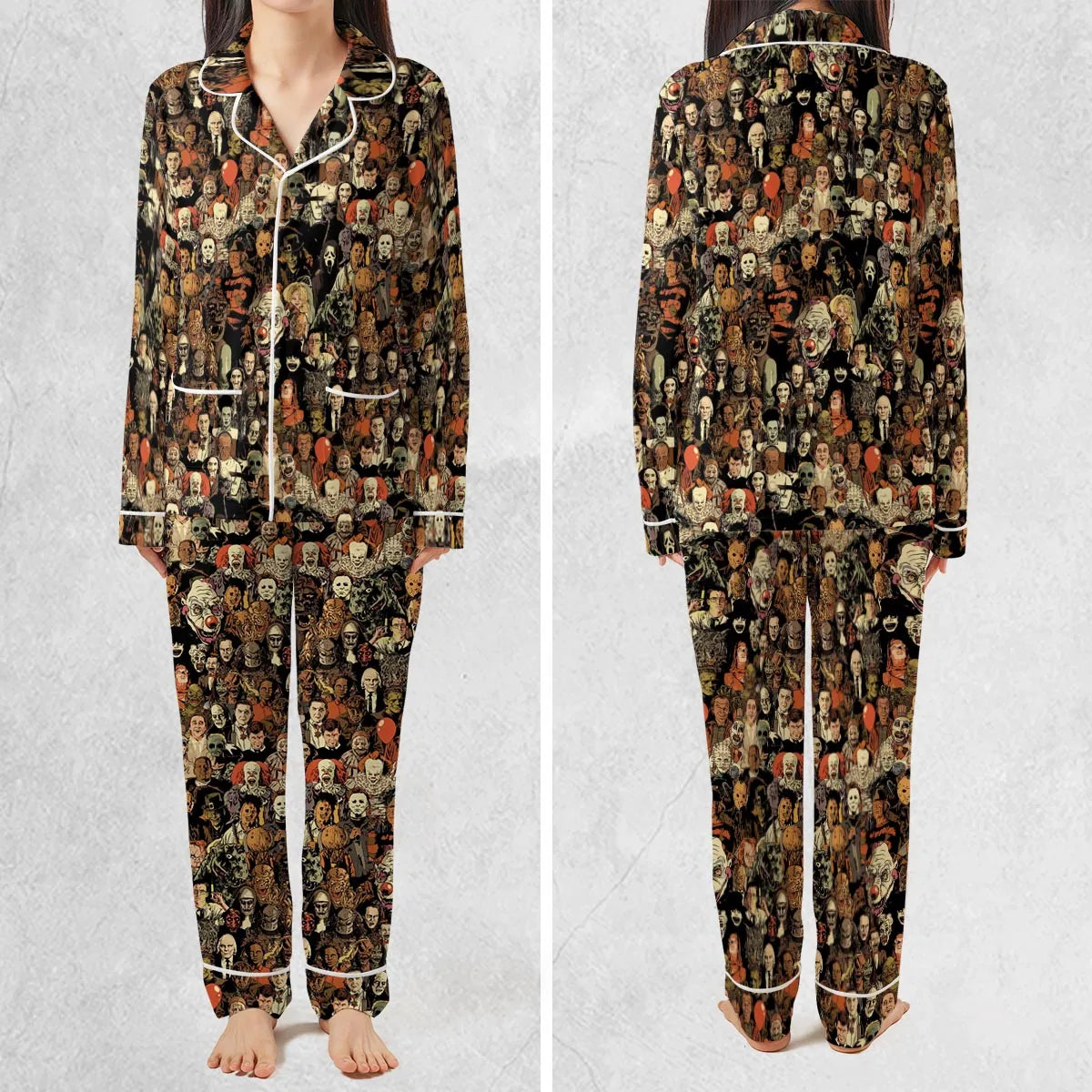 Horror Movie Characters Halloween Pattern Pajamas Set