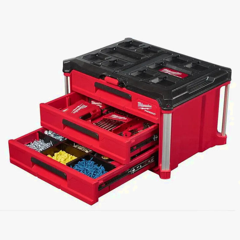 Milwaukee PACKOUT 3-Drawer Rolling Tool Box, 50 lbs Capacity - 48-22-8443