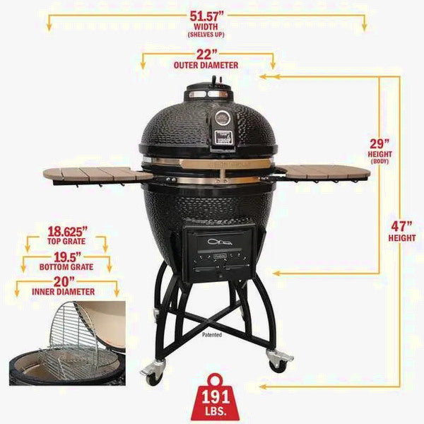 Vision Grills Kamado S-Series 22in Ceramic Charcoal Grill - Black