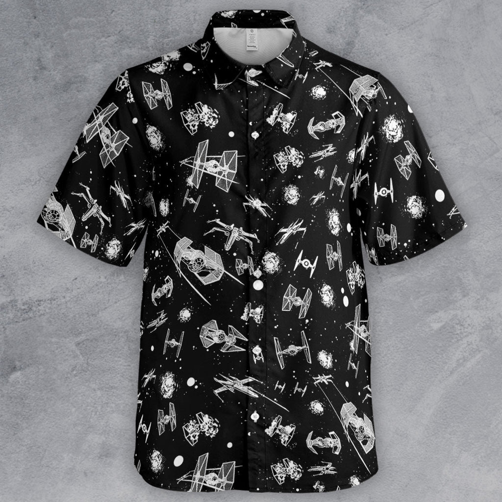 Space Ship Battle Star Wars Button Down Shirt