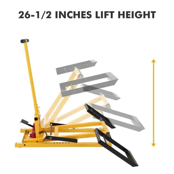 Lawn Mower Lift With Hydraulic Jack, 26 Inches, 500 LBS Capacity, Yellow - PHO_13L5VR2X2L