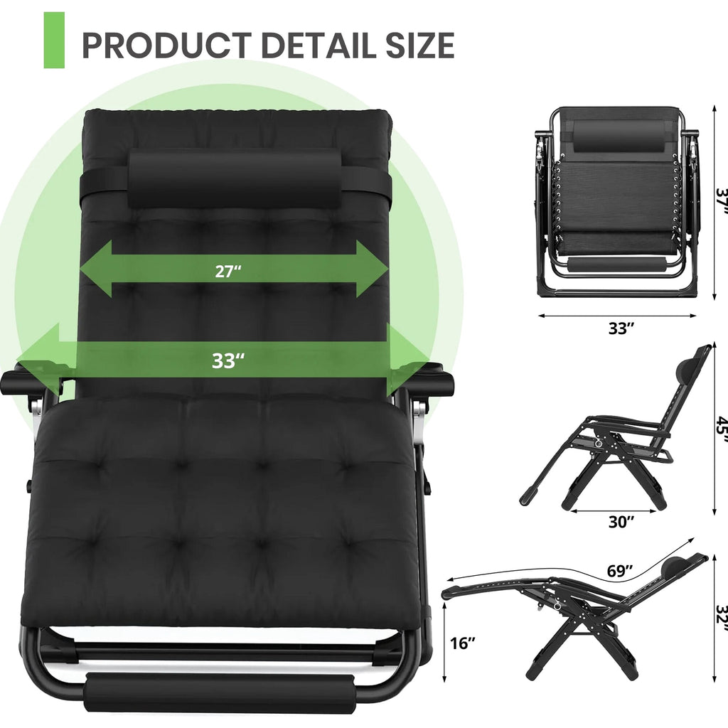 GVDV Zero Gravity Lounge Chair With Cushion And Cup Holder, 31 in D x 33 in W x 45 in H, Black