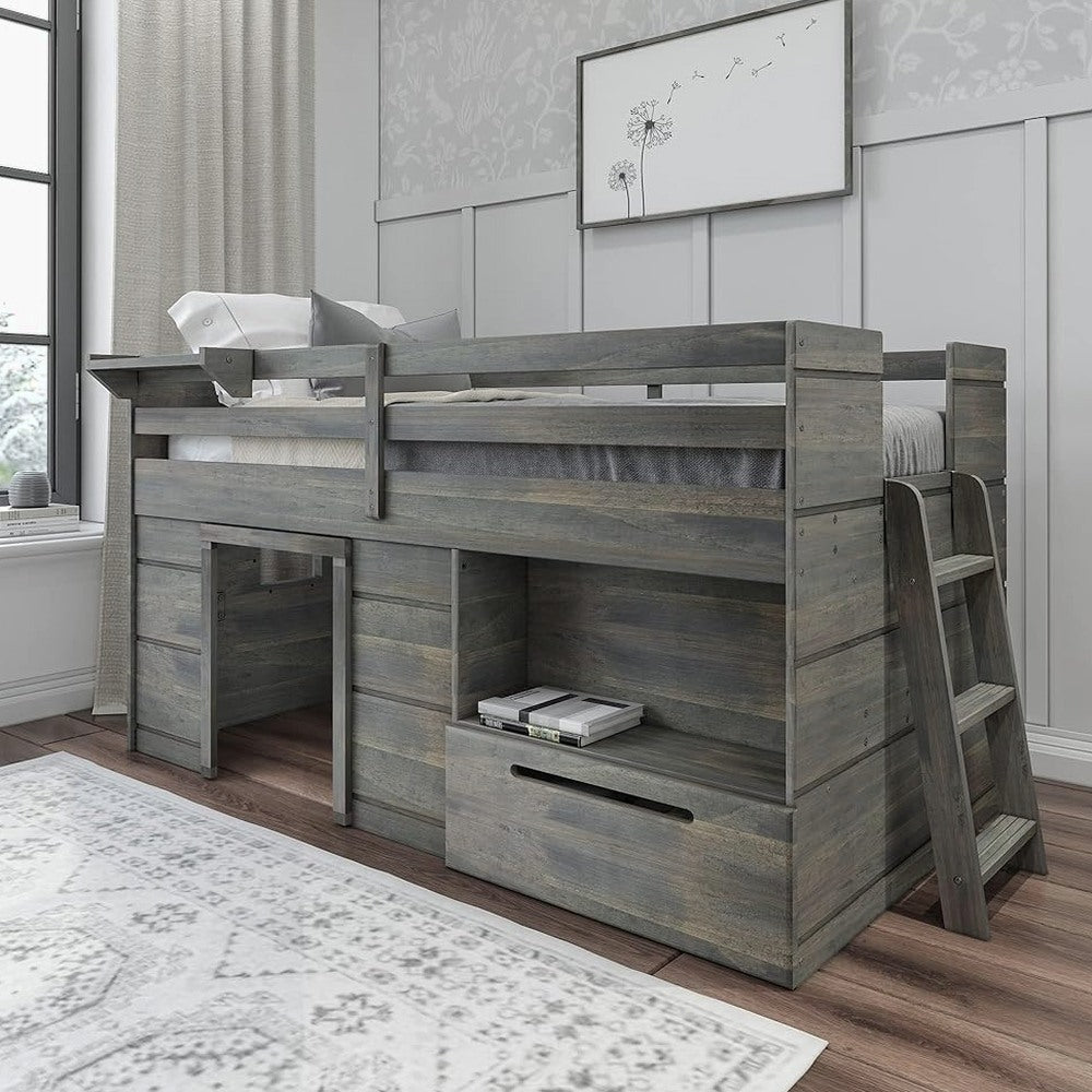 Max & Lily Solid Wood Low Loft Twin Bed With Storage Drawer