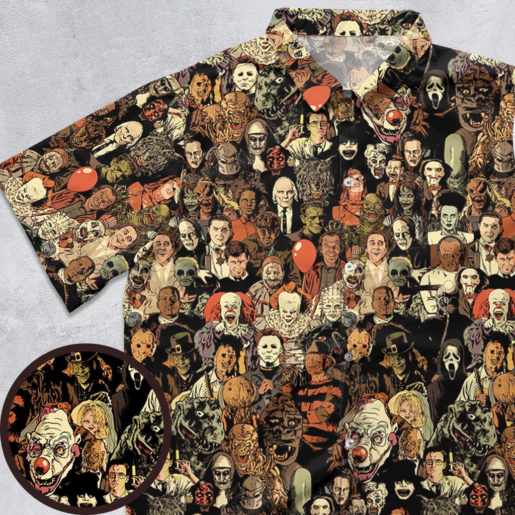 Horror Movie Characters Halloween Pattern Button Down Shirt