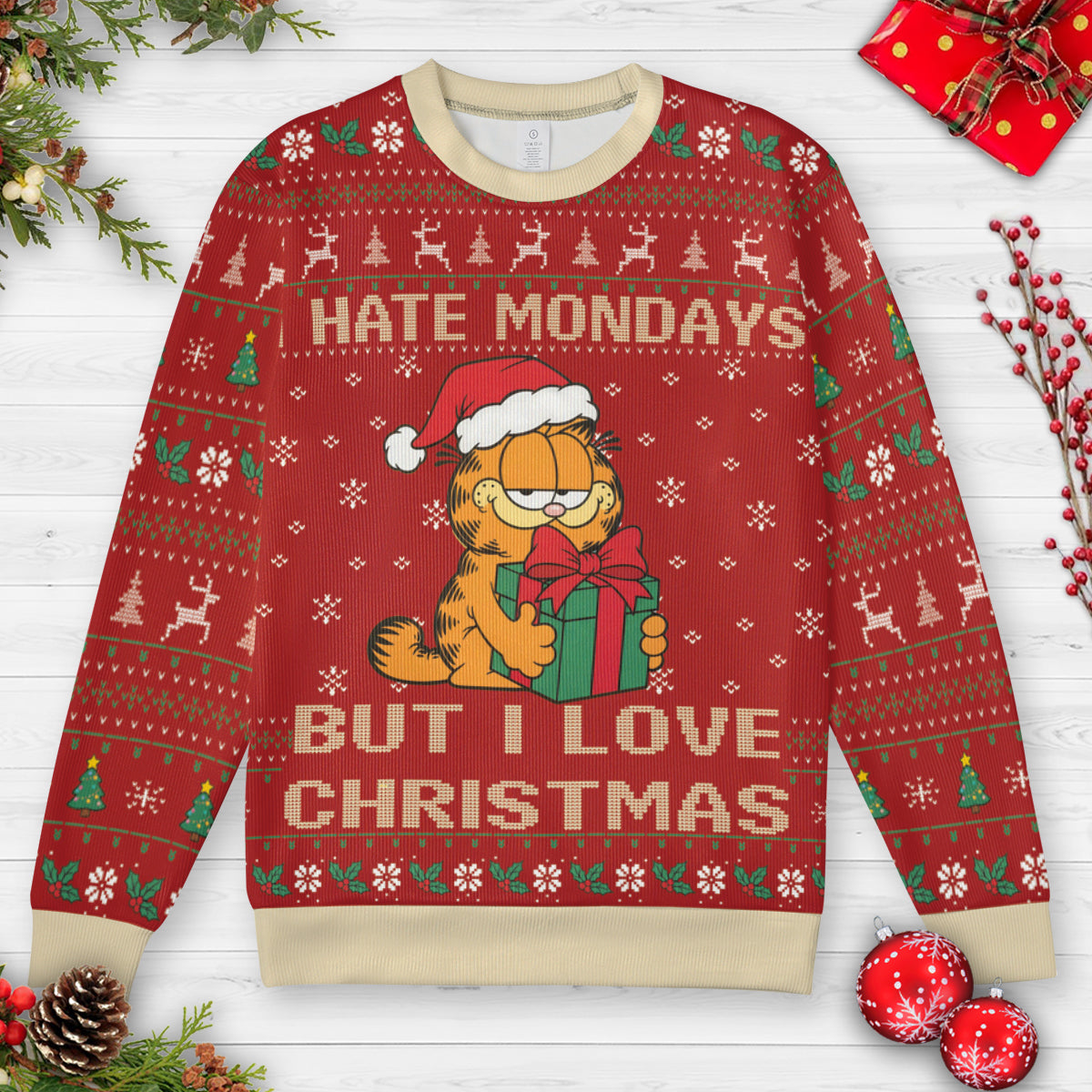 Hate Monday But Love Xmas Garfield Ugly Christmas Sweatshirt