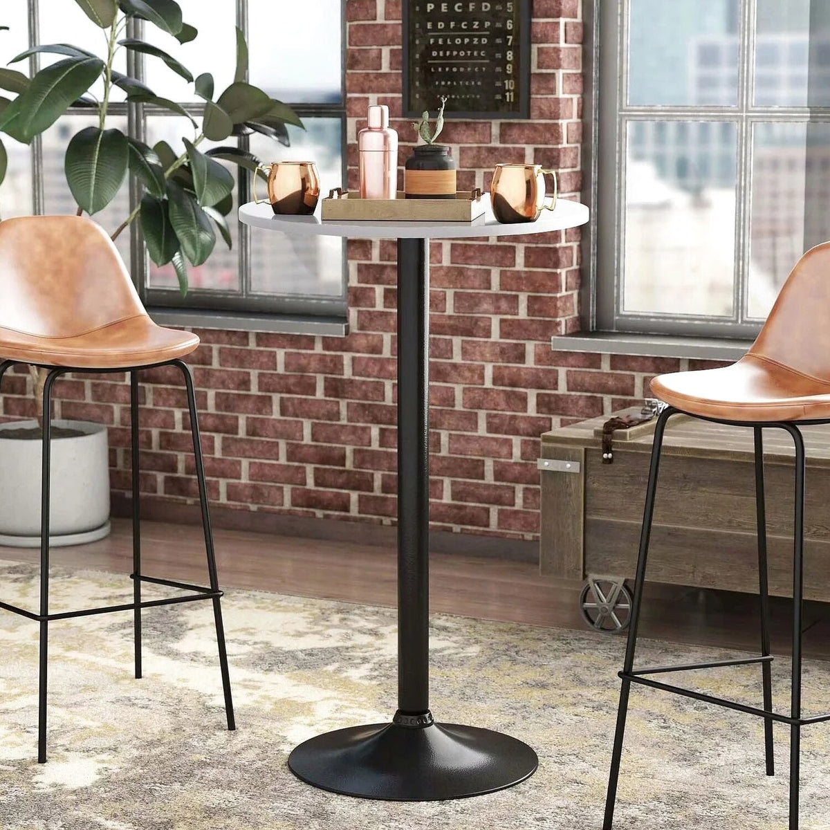 Round Bar-Height Bistro Pub Table With Metal Base And MDF Top, 23.8 x 23.8 x 39.5 Inch
