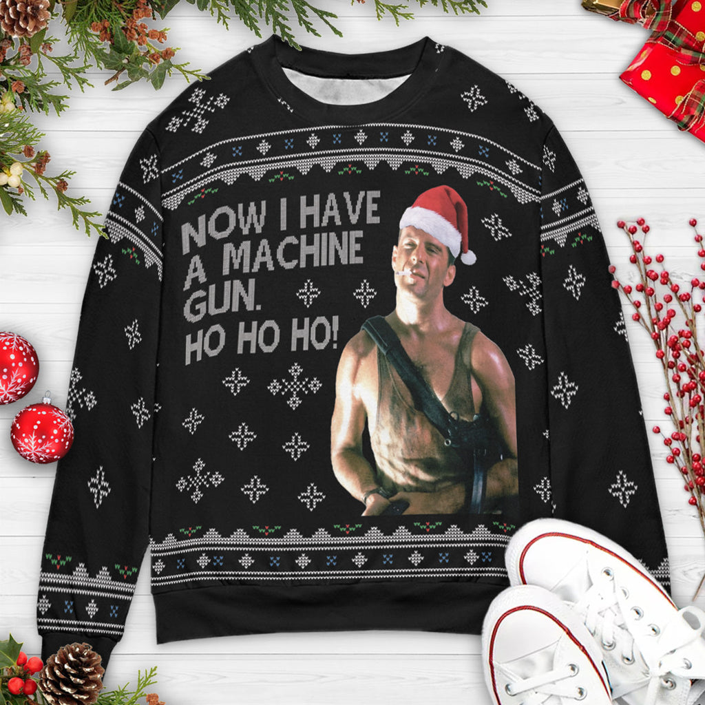 Machine Gun Die Hard Ugly Christmas Sweatshirt