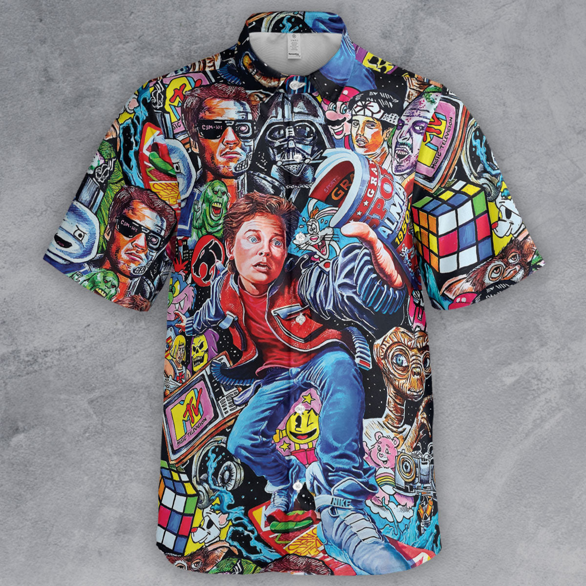 Back To The 80s Pop Culture 80s Movies Characters Button Down Shirt