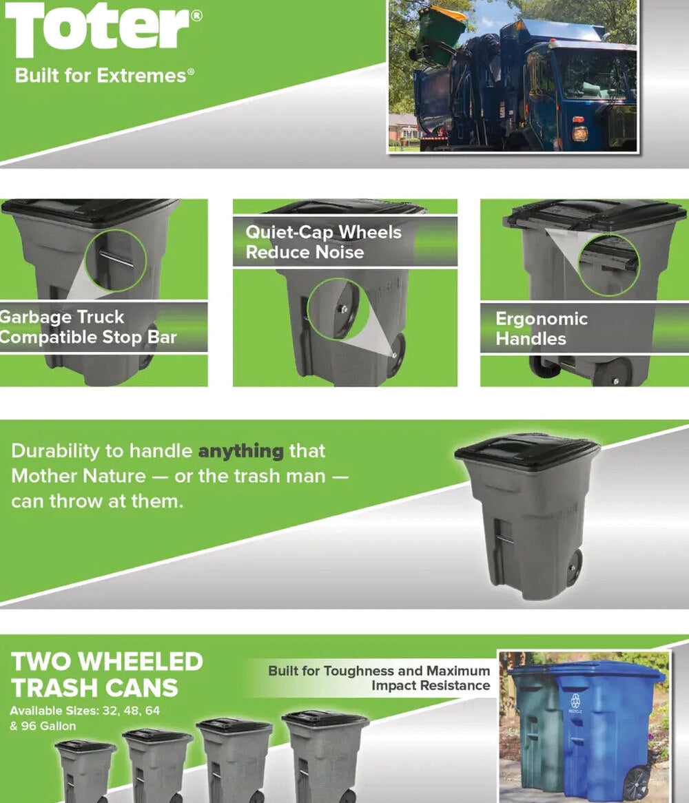 Toter 96 Gallon Trash Can With Smooth Wheels And Lid