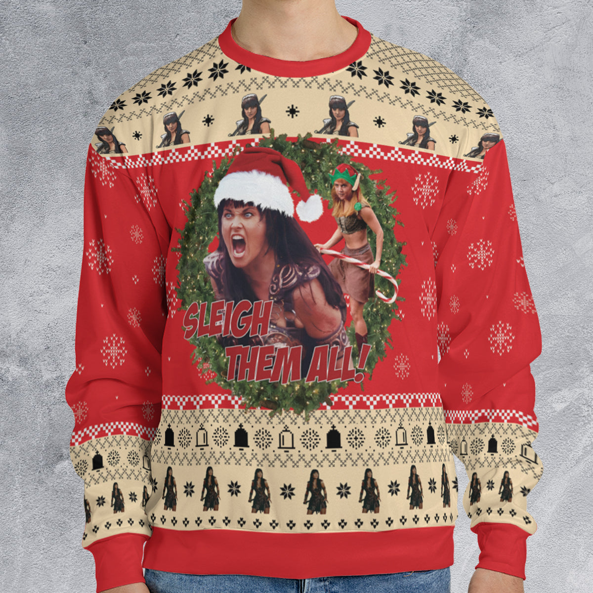 Sleigh Them All Xena Ugly Christmas Sweatshirt