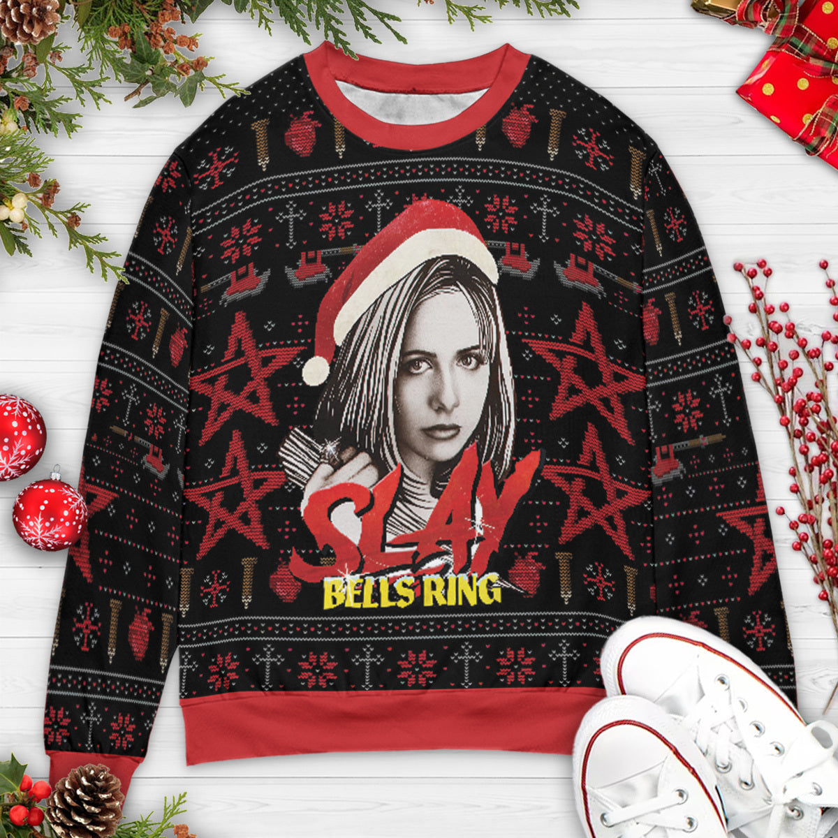 Slay Bells Ring Buffy the Vampire Slayer Ugly Christmas Sweatshirt