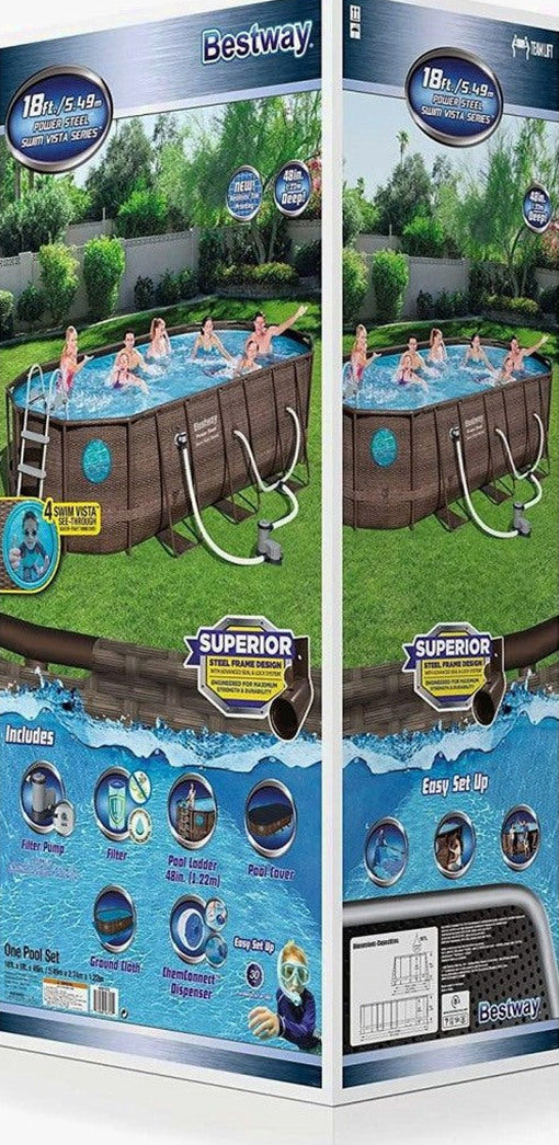 Bestway Power Steel 18 ft x 9 ft x 48 in Above Ground Pool Set - 1500-Gallon Filter Pump