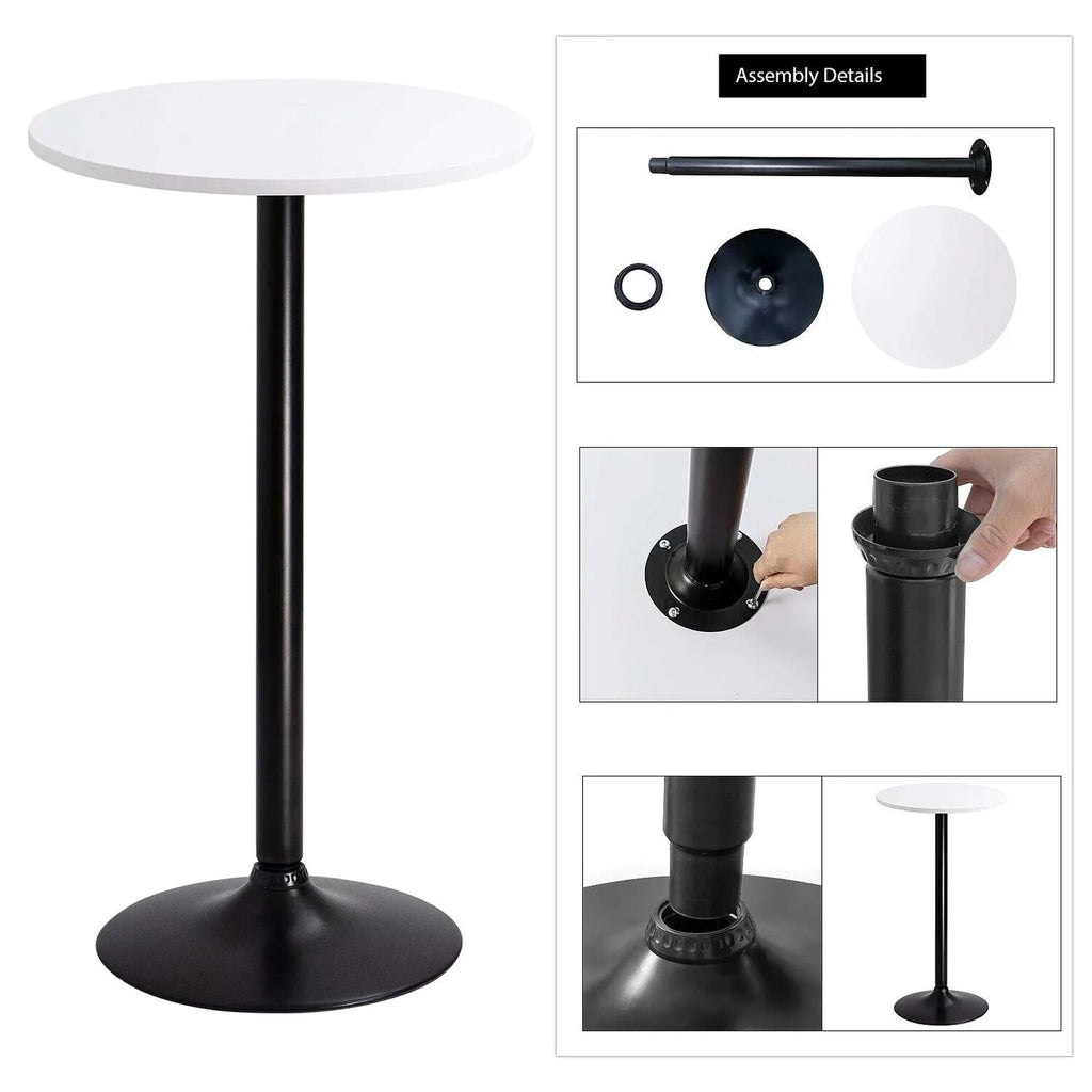 Round Bar-Height Bistro Pub Table With Metal Base And MDF Top, 23.8 x 23.8 x 39.5 Inch