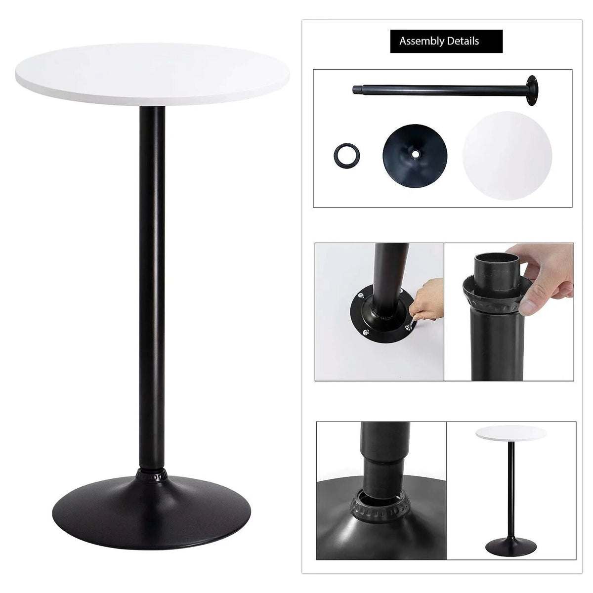 Round Bar-Height Bistro Pub Table With Metal Base And MDF Top, 23.8 x 23.8 x 39.5 Inch