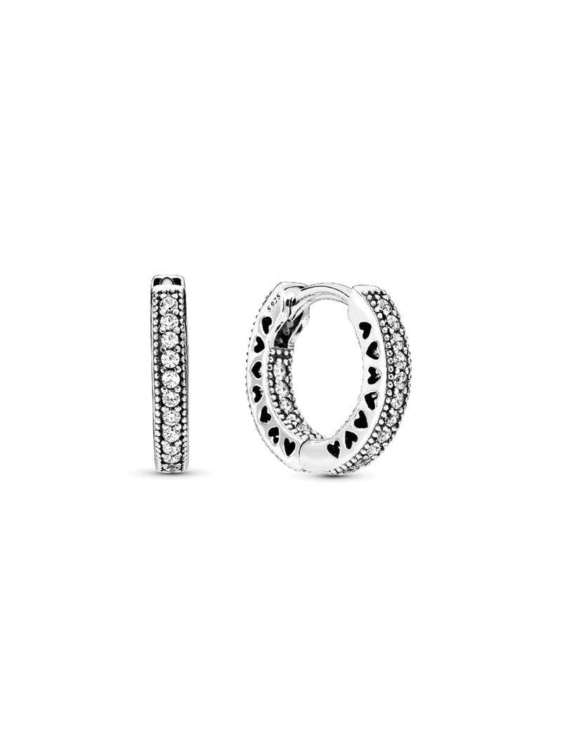 Sterling Silver Pave Heart Hoop Earrings