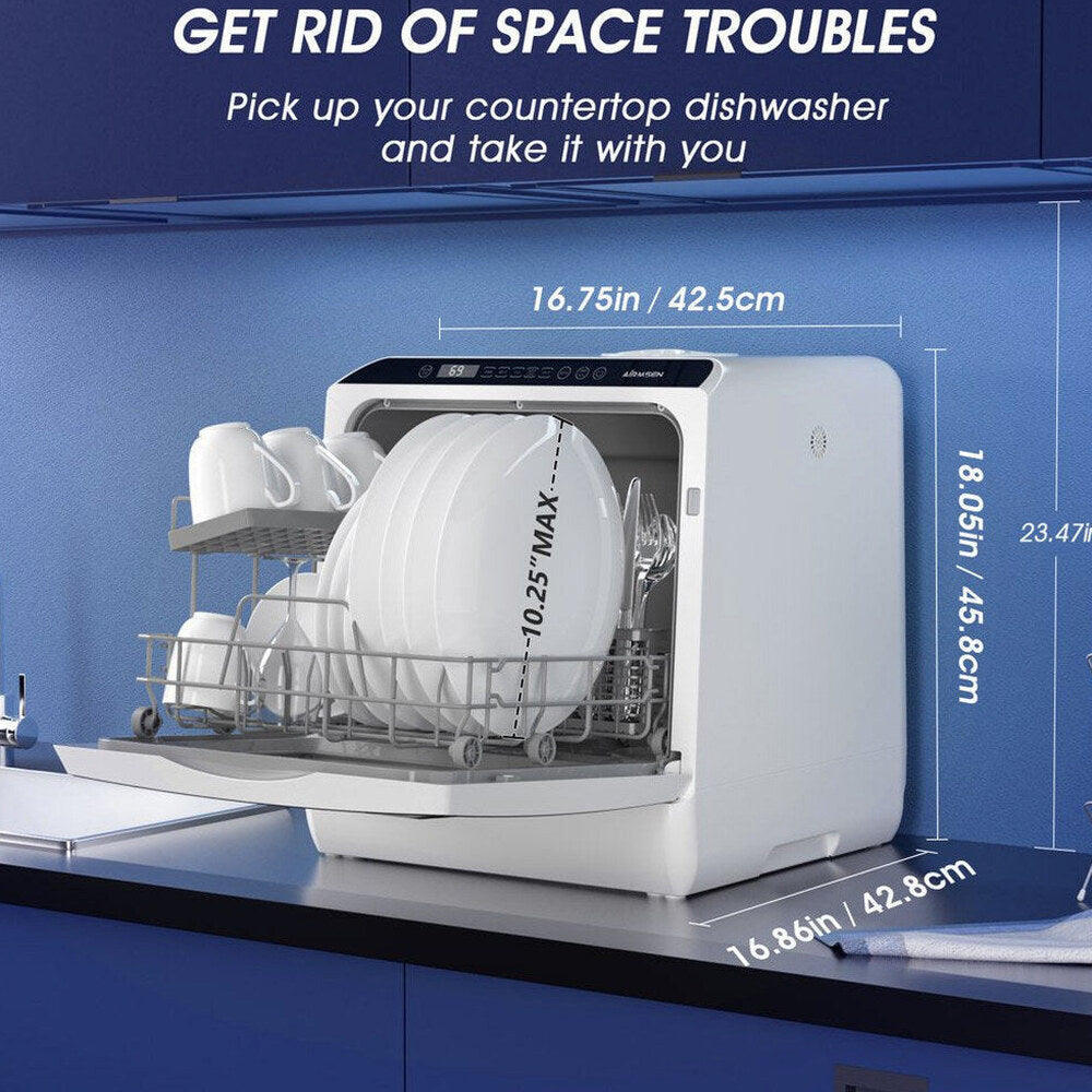 AIRMSEN Portable Countertop Dishwasher, 5-Liter Built-In Water Tank, 5 Washing Programs - AE-TDQR03