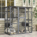 71-Inch Outdoor Wooden Catio Enclosure With 7 Platforms And 2 Condos - Grey