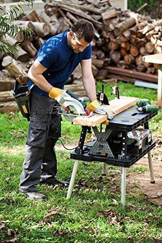 Keter Folding Work Table, 1000 lbs Capacity, Two 12 in Clamps, Black/Yellow - 197283