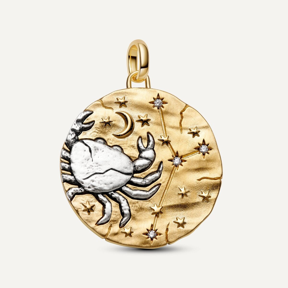 Oversized Cancer Zodiac Medallion Charm - Gold