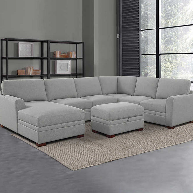Thomasville Fabric Sectional With Storage Ottoman, 4-Piece, Gray - Langdon