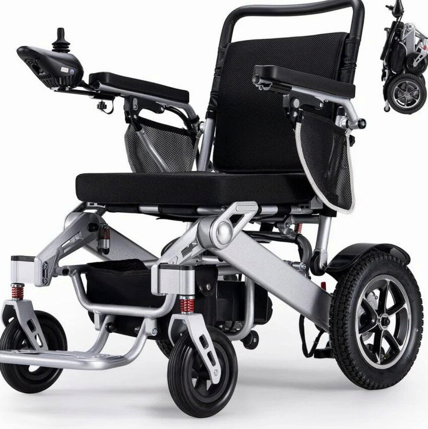 VERPAL Foldable Power Wheelchair, 25 Miles, 500W Dual Motors, 38in D x 25in W x 37in H - Silver Gray