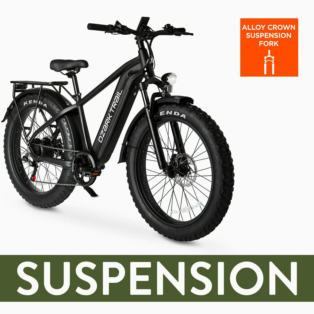 Ozark Trail Electric Fat Tire Bike, 26in, 48V, Class 2, Black, Fits Riders 5ft 2in - 6ft 1in - M.3 Ranger+