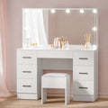 Artiss Dressing Table Set, 7 Drawers, LED Mirror, Stool, 10 Bulbs, White - Debbie