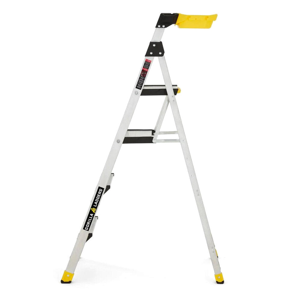 Gorilla Ladders Aluminum Dual Platform Ladder With Project Bucket, 5.5 Ft, 300 Lb Capacity