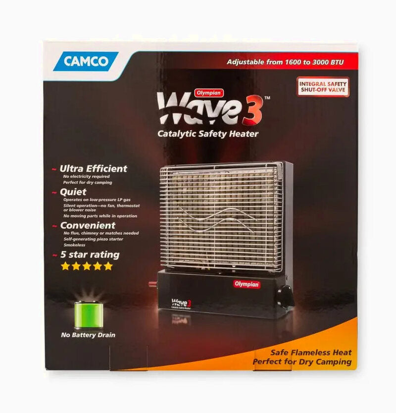Camco Olympian Wave 3 Catalytic Heater, 1,600-3,000 BTUs, Multicolor - 57331