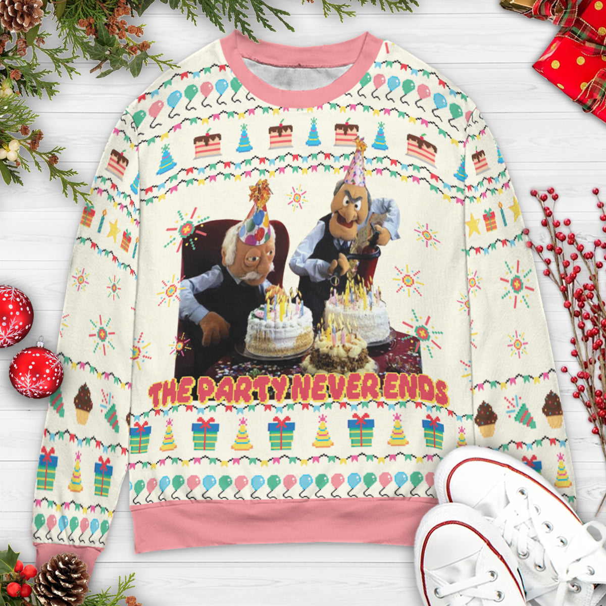 The Party Never Ends Ugly Christmas Sweatshirt