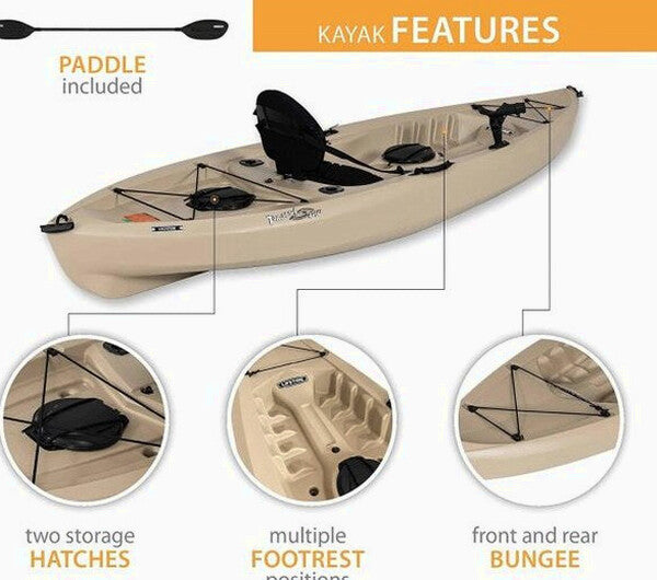 Lifetime Fishing Kayak 10ft 2-Pack With Paddles, UV-Protected HDPE, Tan - Tamarack Angler 100
