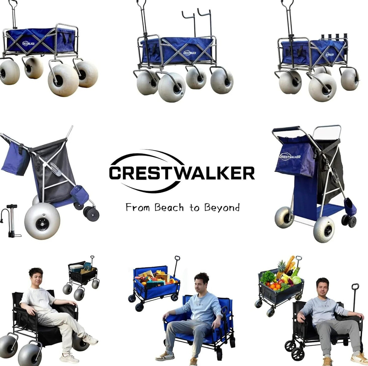 CRESTWALKER Beach Cart With 13in Balloon Wheels, Chair Racks And Pump - Beach Wagon