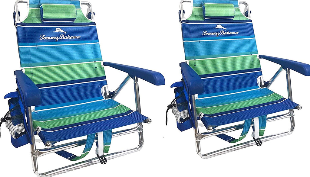Tommy Bahama 2-Pack Backpack Beach Chairs With Storage Pouch And Towel Bar