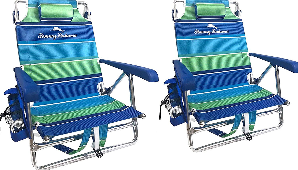 Tommy Bahama 2-Pack Backpack Beach Chairs With Storage Pouch And Towel Bar