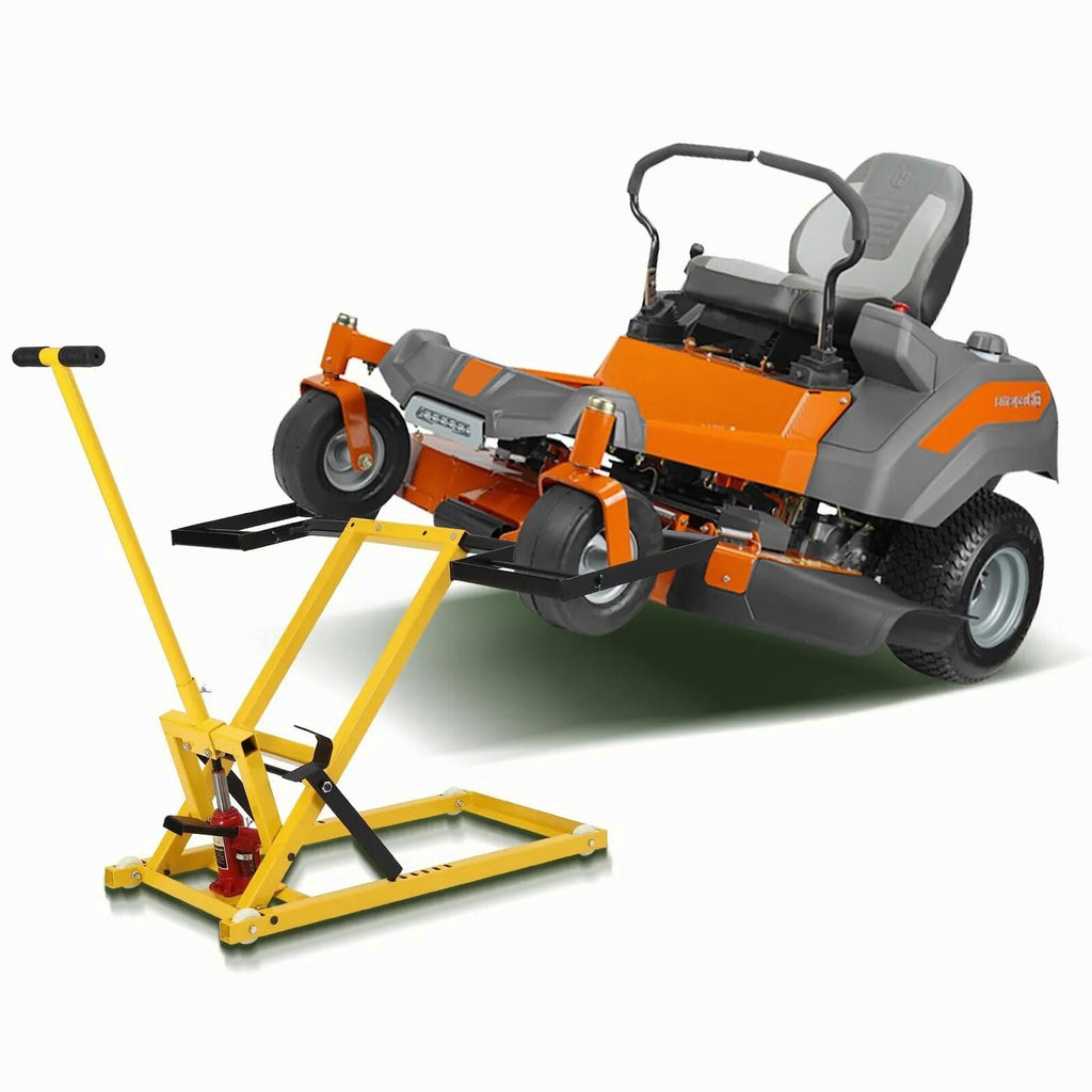 Lawn Mower Lift With Hydraulic Jack, 26 Inches, 500 LBS Capacity, Yellow - PHO_13L5VR2X2L