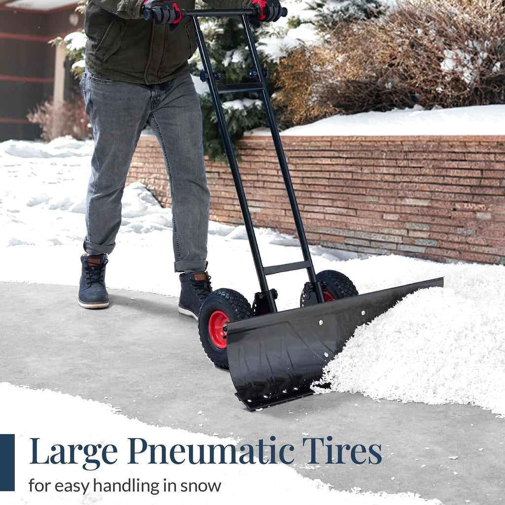 Best Choice Products 36in Galvanized Steel Blade Hand Snow Pusher With 2 Wheels, Adjustable Handle, Black