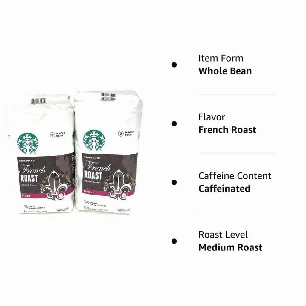Starbucks French Roast Whole Bean Coffee 80 Oz - 2 x 40 Oz Packs