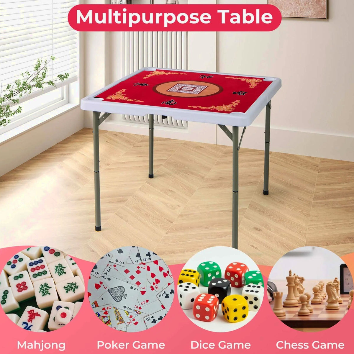 Costway Folding Mahjong Table With Cup Holders, Felt Mat And Carrying Handle - 35in x 35in x 29in