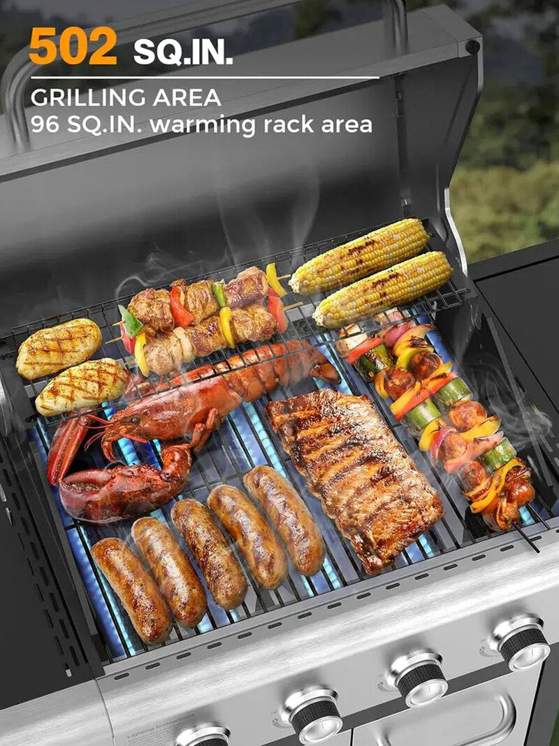 COWSAR 4-Burner Propane Gas Grill With Stainless Steel Burners, 44,000 BTU - 50.79in D x 21.65in W x 46.06in H