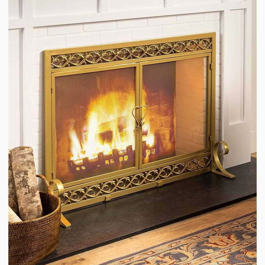 Plow & Hearth Small Cast Iron Scrollwork Fireplace Fire Screen With Doors