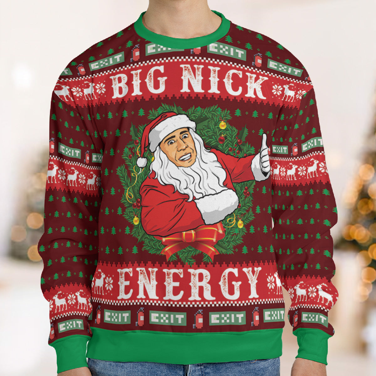Big Nick Cage Energy Ugly Christmas Sweatshirt