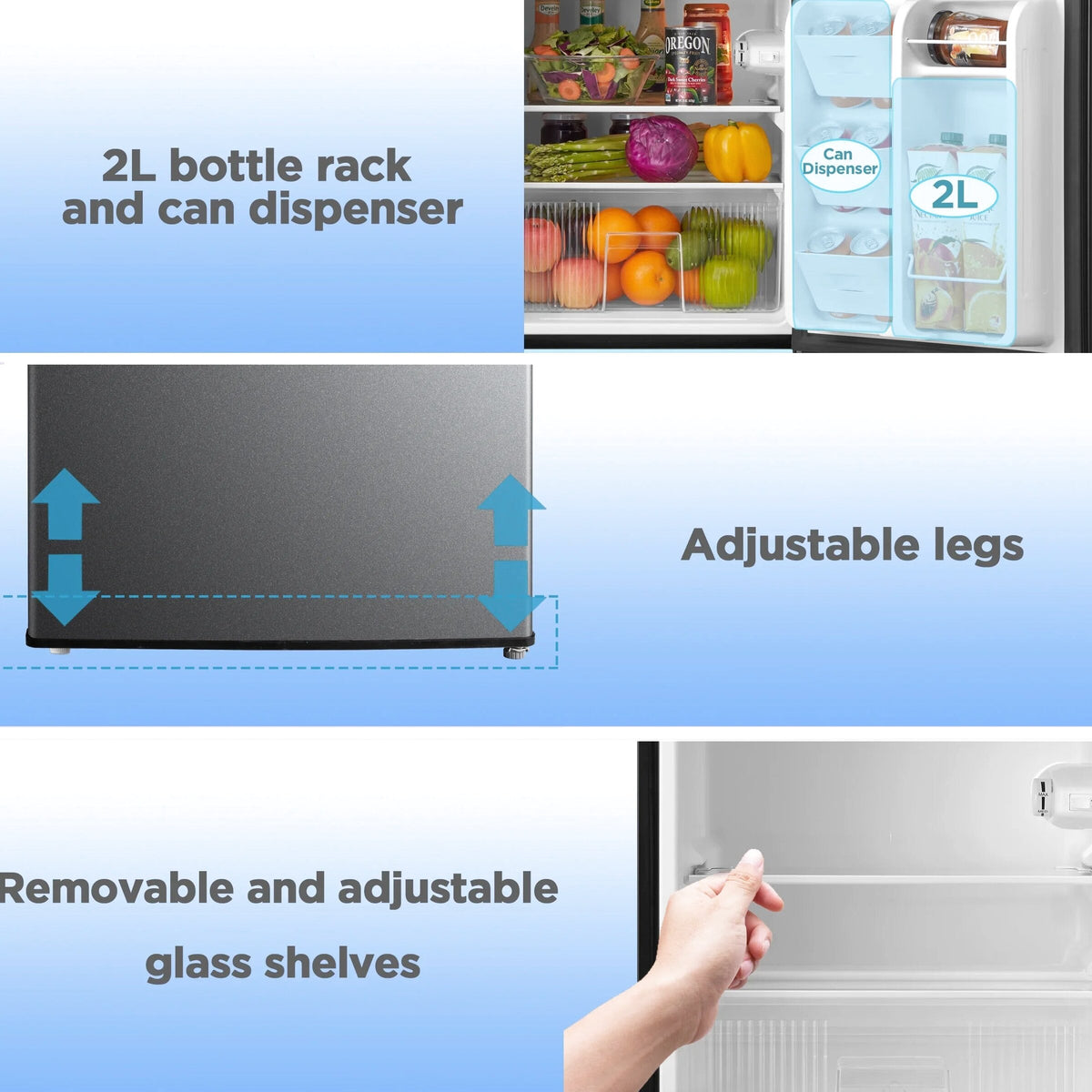 Arctic King Two-Door Mini Fridge With Freezer, 3.2 Cu. Ft., Stainless Steel
